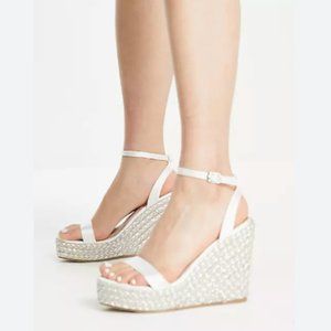 Be Mine Bridal Wide Fit Anishaa Espadrille Wedge Sandals Ivory Sz 9 Wedding Shoe